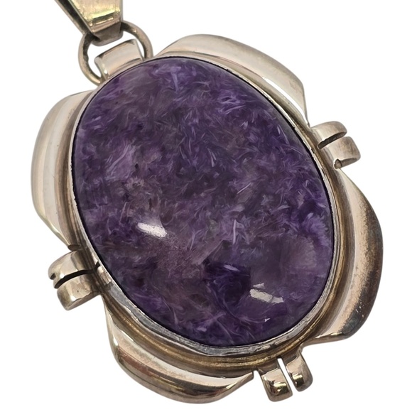 Native American Cecil Sanders Sterling Silver Charoite Pendant #20840 - Picture 4 of 6